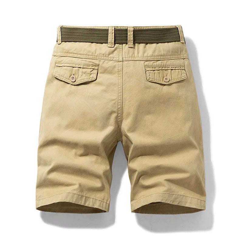 Shorts de algodão puro multi bolso masculino, grandes dimensões, solto, reto, perna, cinco pontos, casual, shorts de praia acima do joelho, verão