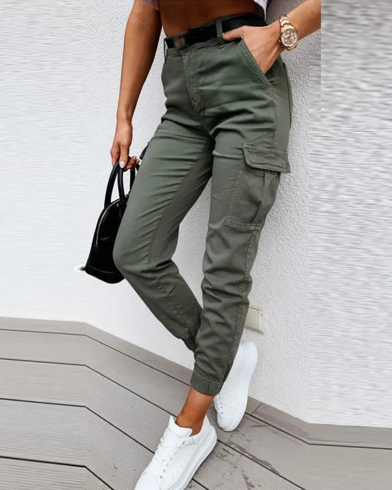 Calças femininas de cintura alta, streetwear feminino, calças casuais, design de bolso, calças versáteis, roupas vintage, moda Y2K, outono, 2023