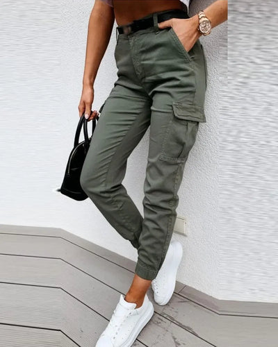 Calças femininas de cintura alta, streetwear feminino, calças casuais, design de bolso, calças versáteis, roupas vintage, moda Y2K, outono, 2023