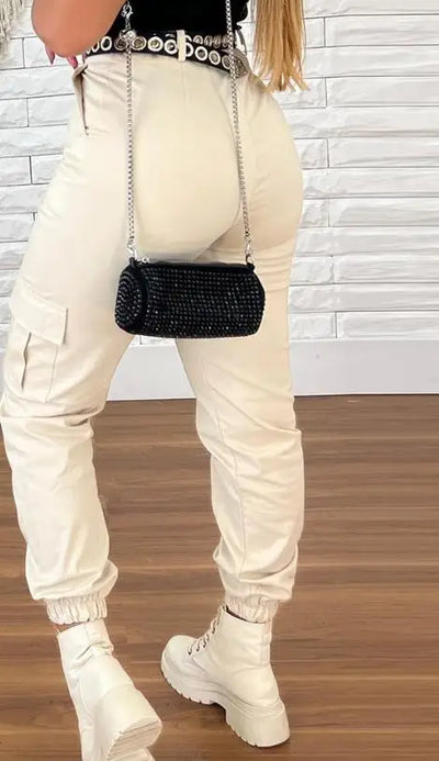 Calças cargas de cintura alta para mulheres, streetwear casual, design de bolso com tudo, moda feminina, verão, 2023