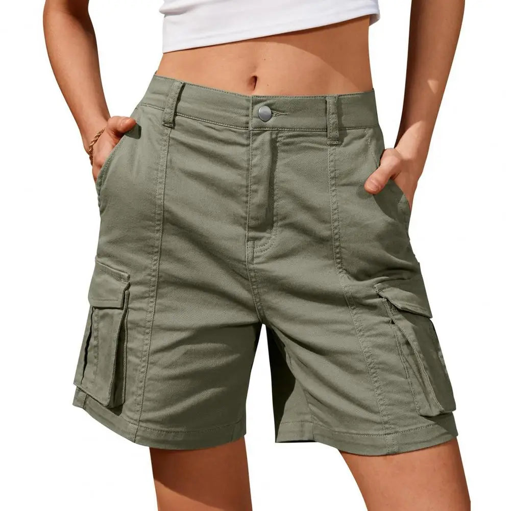 Shorts de cintura alta para mulheres, calças largas, bolso grande, streetwear solto, moda feminina, estilo americano, verão, novo